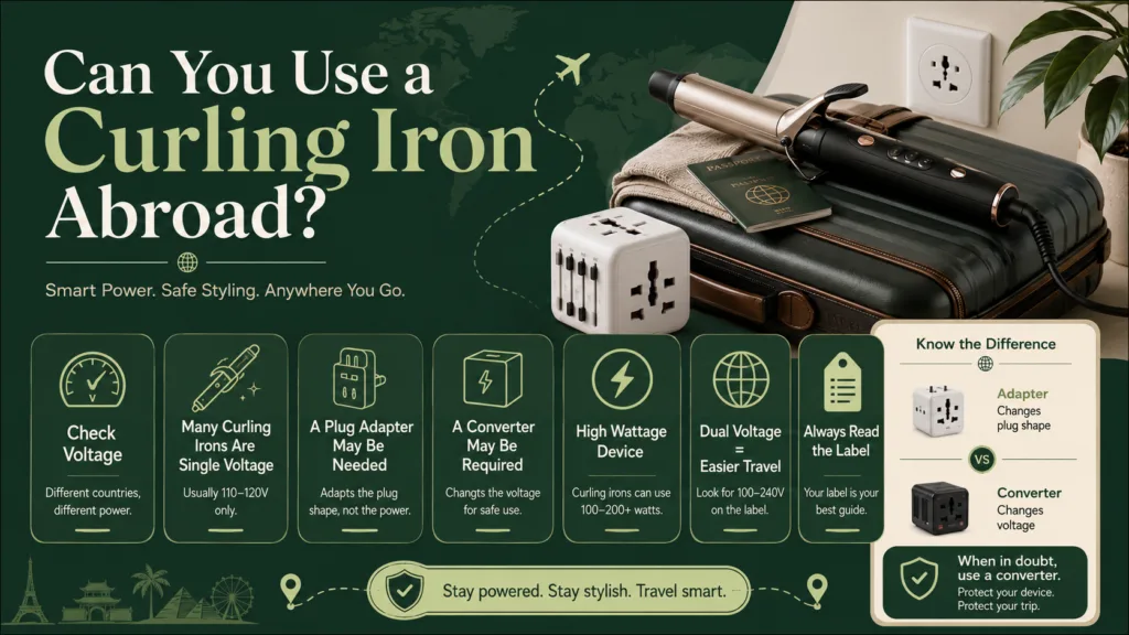 Can you use a curling iron abroad? Tips for travelers on using a curling iron safely with voltage and plug compatibility.