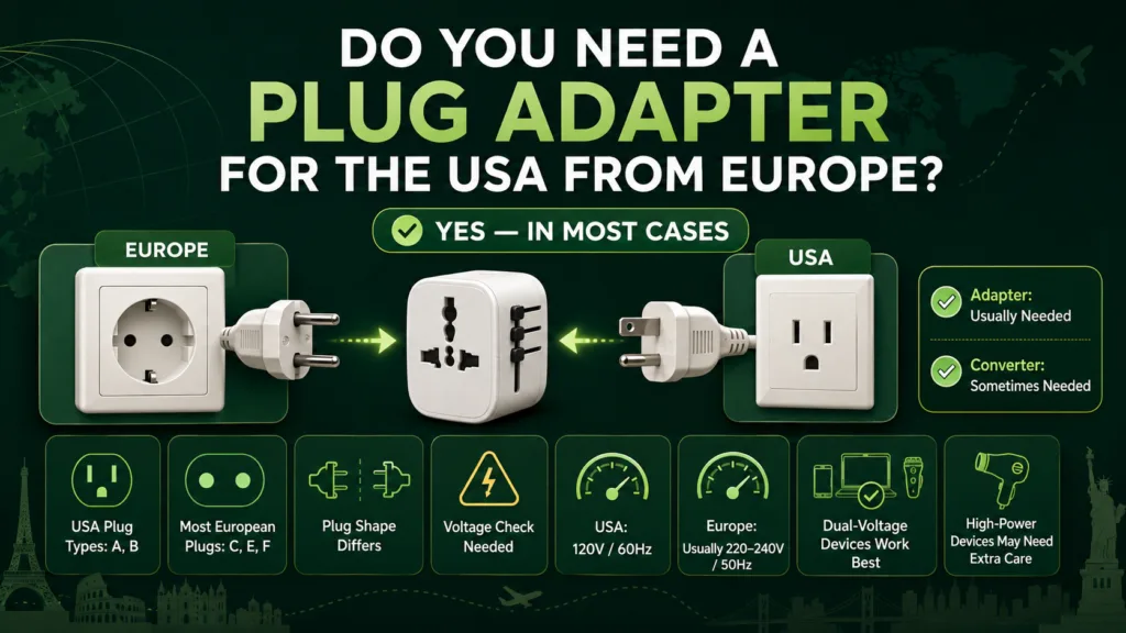 Europe to USA plug adapter necessary for using European devices in the United States.