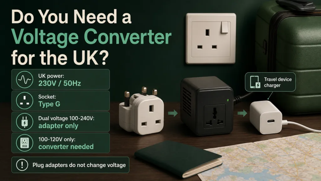 Am I required to use a voltage converter for the UK when traveling or using electronics?