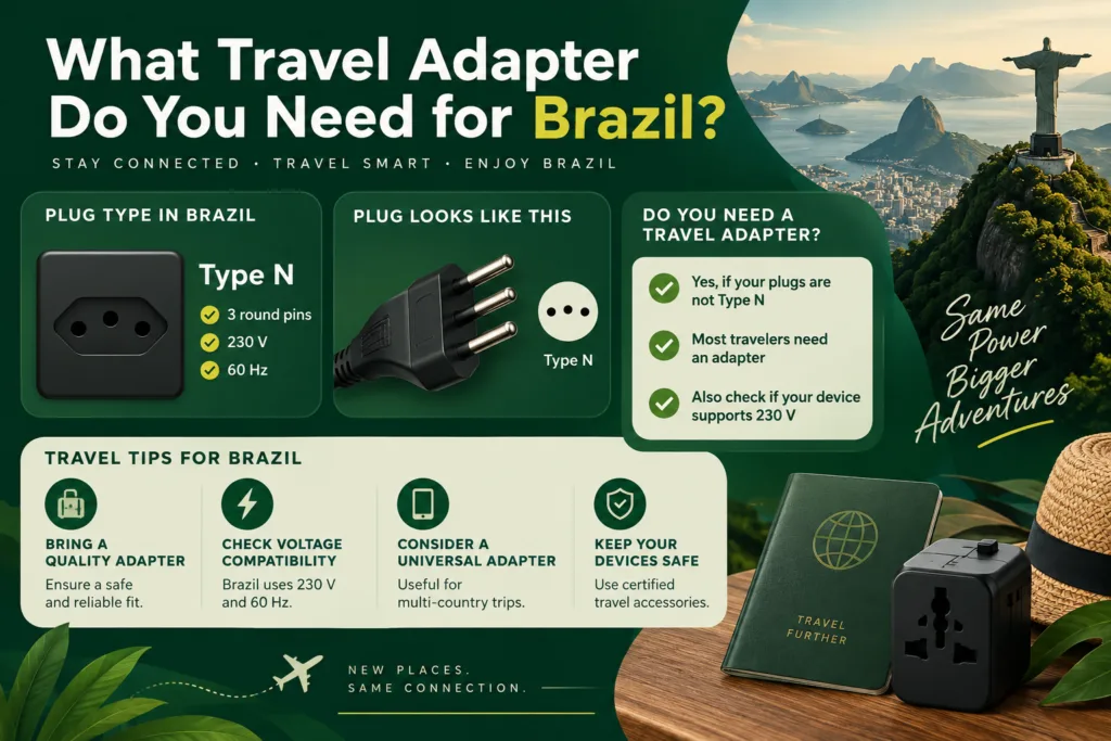 Different types of Brazil travel adapters for convenient power connection while traveling in Brazil